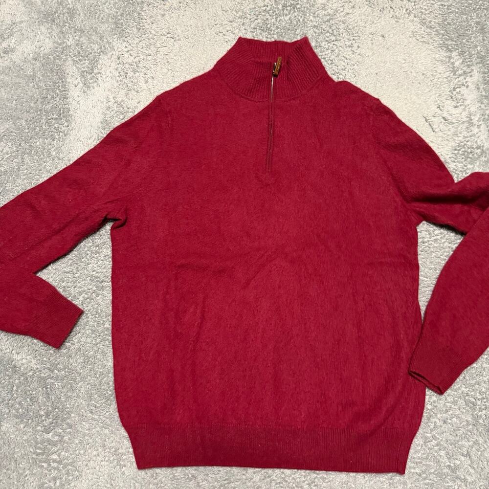Nordstrom 100% Cashmere Sweater Mens XL Red Quarter Zip Mock Neck